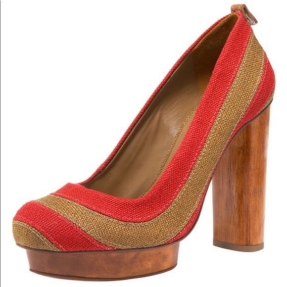 ❗SOLD❗Tory Burch Joelle Platform Linen Block Pumps - Picture 2 of 8